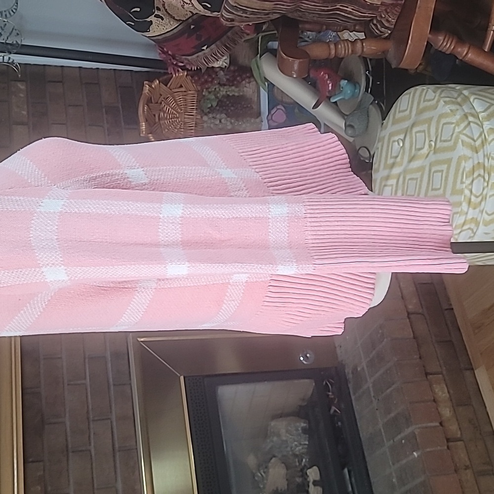 Pink and white mock neck sweater ribbed flare sleeves no tags see measurements - Picture 8 of 14